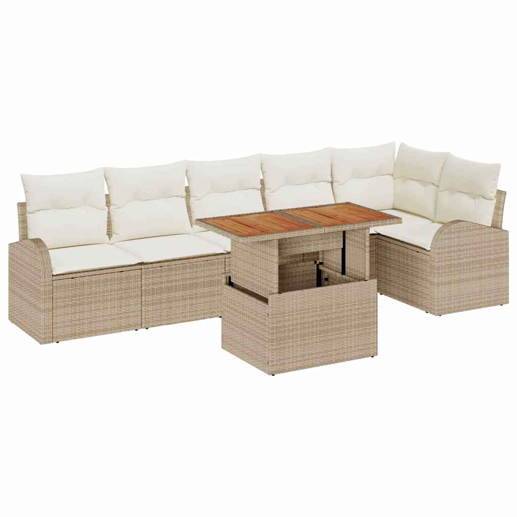 Garten-Sofa-Set mit Speicher 7 pcs Beige Poly Rattan